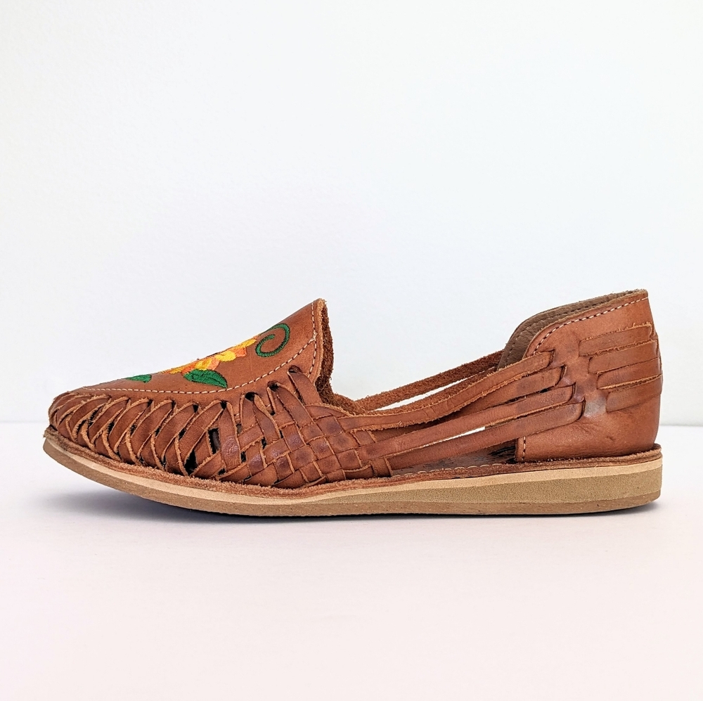 🇲🇽 Cacahi's Leather Huaraches With Sunflower Design Made In Mexico - Picture 2 of 12